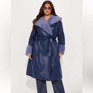 Blue purple faux fur coat